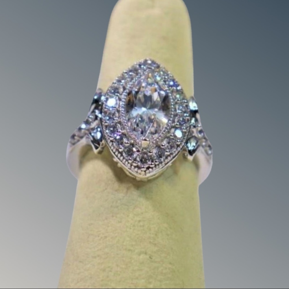.925 Sterling Silver Marquise Cut White Sapphire Cocktail Ring